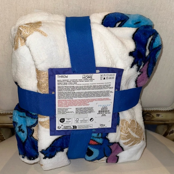 NWT Disney Stitch Soft Fleece Throw Blanket Cobalt Blue White & Metallic Gold - Picture 6 of 7